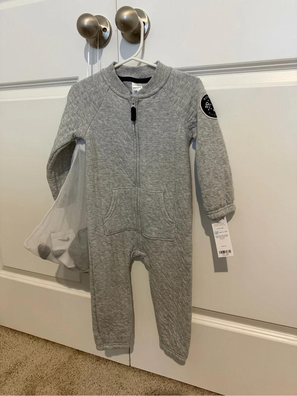 Carter's Gray Quilted Zippered Baby One-Piece